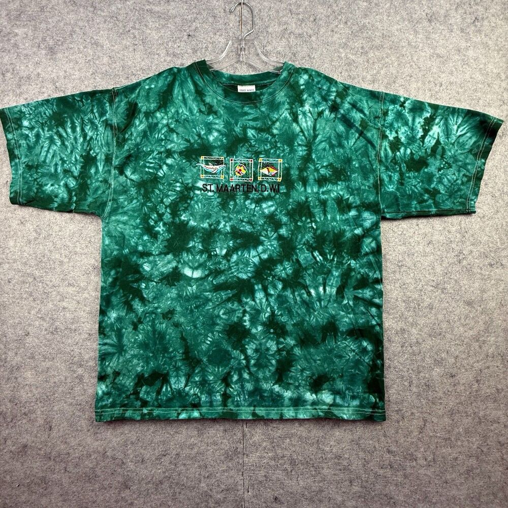 St Maarten Dutch West Indies T-Shirt Men's X-Large Green Tie Dye Embroidered VTG